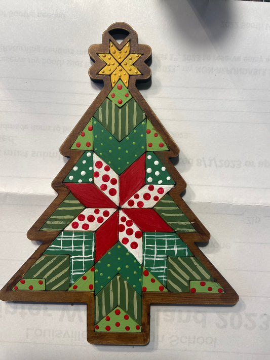 Christmas tree quilt design hand painted magnet 6 inch